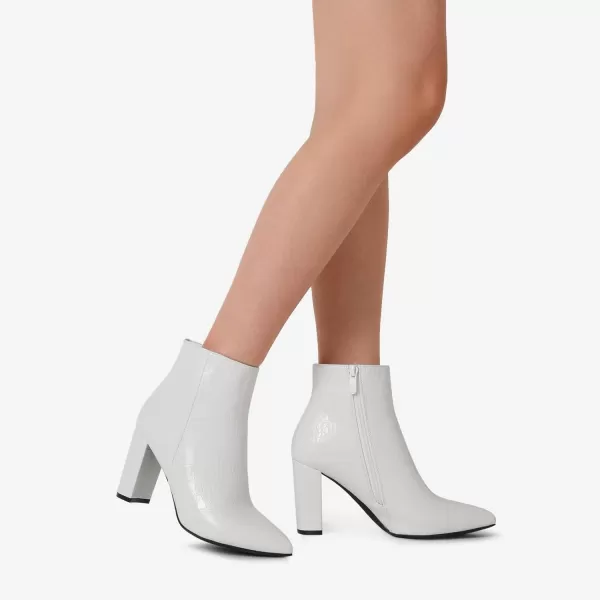 imageDREAM PAIRS Womens Chunky High Heel Ankle BootiesWhiteStonePu
