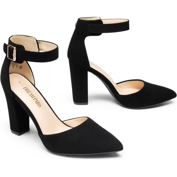imageDREAM PAIRS Womens Chunky High Heels Dress Pumps Closed Pointed Toe Block Ankle Strap Shoes for Wedding PartyBlacknubuck