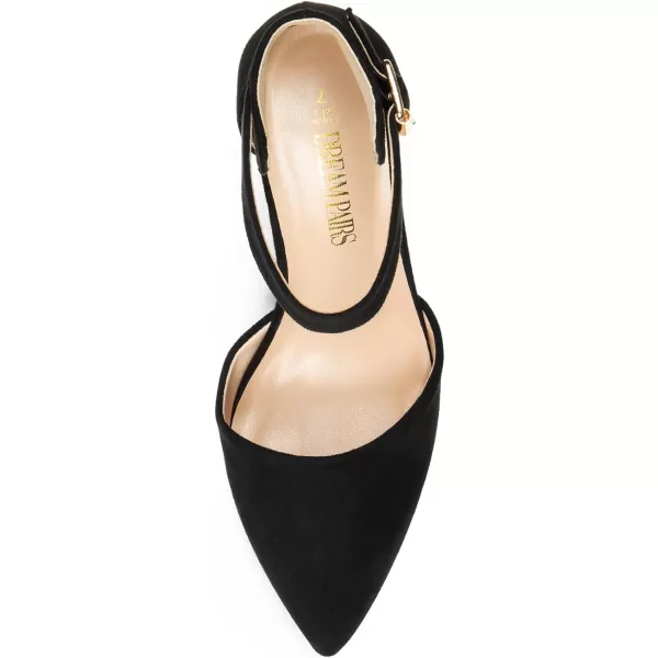 imageDREAM PAIRS Womens Chunky High Heels Dress Pumps Closed Pointed Toe Block Ankle Strap Shoes for Wedding PartyBlacksuede