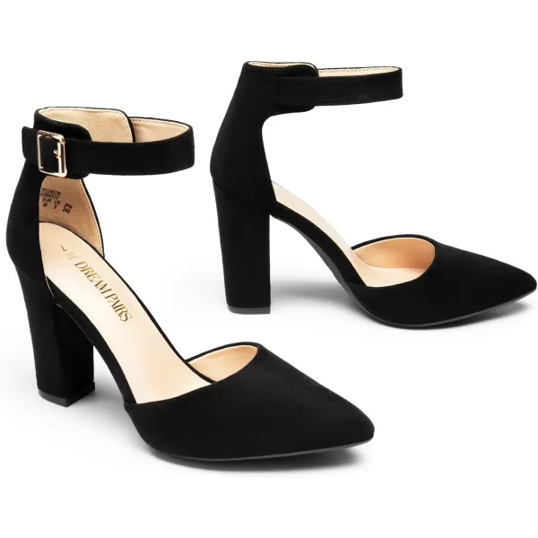 imageDREAM PAIRS Womens Chunky High Heels Dress Pumps Closed Pointed Toe Block Ankle Strap Shoes for Wedding PartyBlacksuede