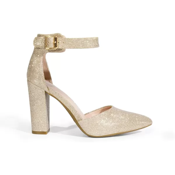 imageDREAM PAIRS Womens Chunky High Heels Dress Pumps Closed Pointed Toe Block Ankle Strap Shoes for Wedding PartyGoldglitter