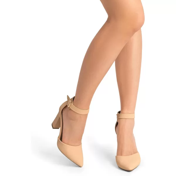 imageDREAM PAIRS Womens Chunky High Heels Dress Pumps Closed Pointed Toe Block Ankle Strap Shoes for Wedding PartyNudenubuck