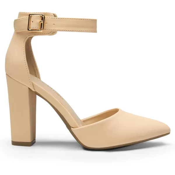 imageDREAM PAIRS Womens Chunky High Heels Dress Pumps Closed Pointed Toe Block Ankle Strap Shoes for Wedding PartyNudenubuck
