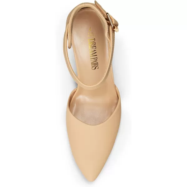 imageDREAM PAIRS Womens Chunky High Heels Dress Pumps Closed Pointed Toe Block Ankle Strap Shoes for Wedding PartyNudenubuck
