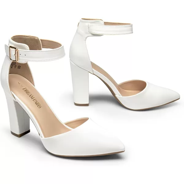imageDREAM PAIRS Womens Chunky High Heels Dress Pumps Closed Pointed Toe Block Ankle Strap Shoes for Wedding PartyWhitepu
