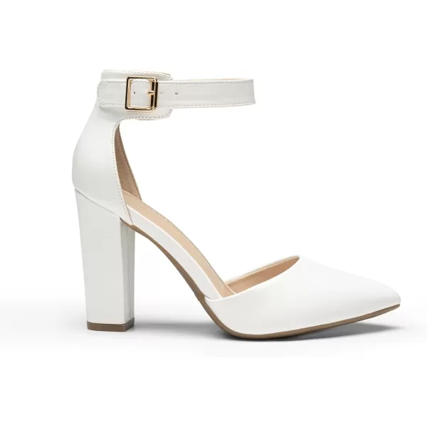 imageDREAM PAIRS Womens Chunky High Heels Dress Pumps Closed Pointed Toe Block Ankle Strap Shoes for Wedding PartyWhitepu