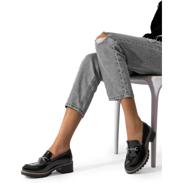 imageDREAM PAIRS Womens Chunky Loafers Platform Comfortable SlipOn Dressy Business Casual ShoesBlackpat