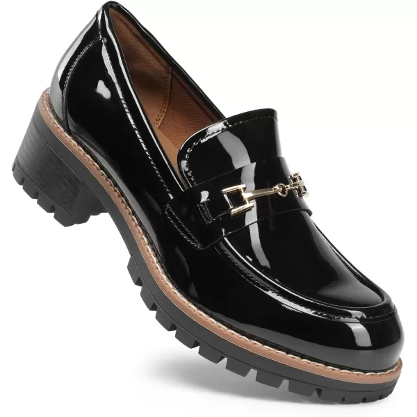 imageDREAM PAIRS Womens Chunky Loafers Platform Comfortable SlipOn Dressy Business Casual ShoesBlackpat