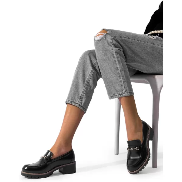 imageDREAM PAIRS Womens Chunky Loafers Platform Comfortable SlipOn Dressy Business Casual ShoesBlackpu