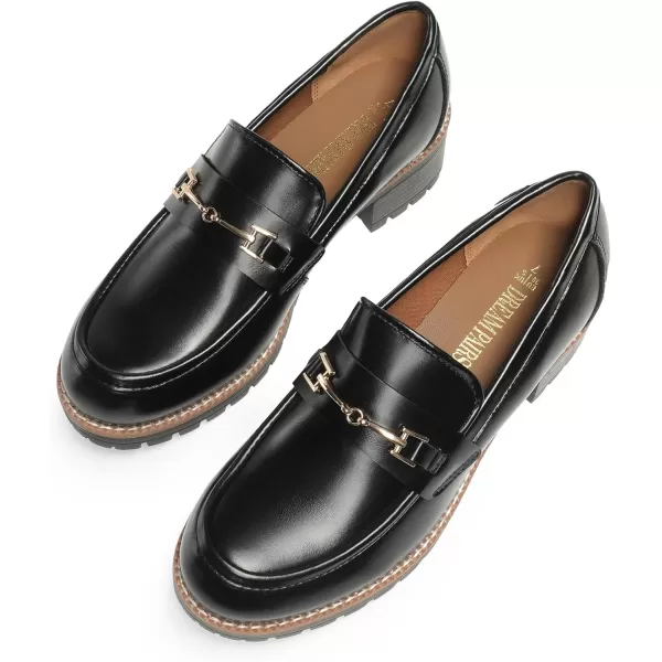 imageDREAM PAIRS Womens Chunky Loafers Platform Comfortable SlipOn Dressy Business Casual ShoesBlackpu