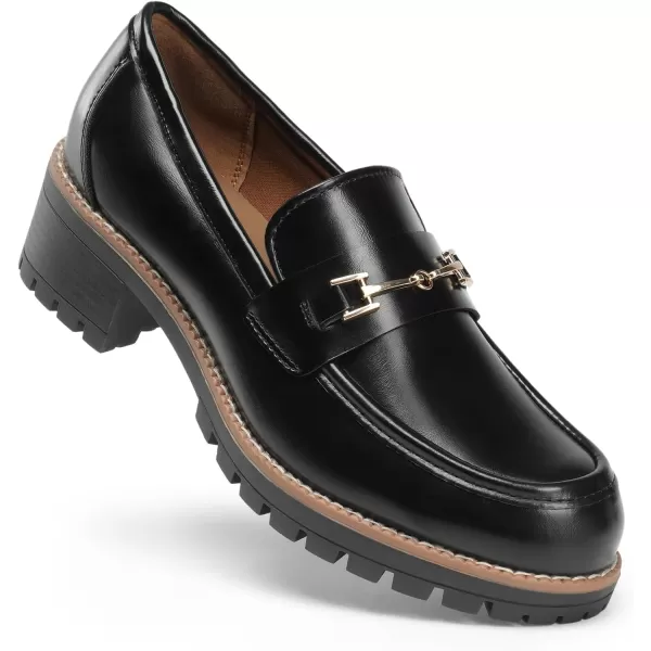 imageDREAM PAIRS Womens Chunky Loafers Platform Comfortable SlipOn Dressy Business Casual ShoesBlackpu