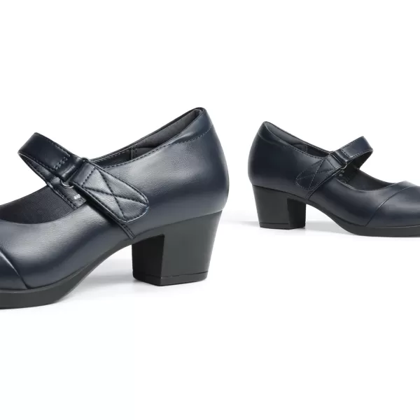 imageDREAM PAIRS Womens Chunky Low Block Closed Toe Heels Mary Janes Pumps Comfortable Round Toe Dress Work Wedding ShoesNavy