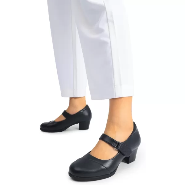 imageDREAM PAIRS Womens Chunky Low Block Closed Toe Heels Mary Janes Pumps Comfortable Round Toe Dress Work Wedding ShoesNavy
