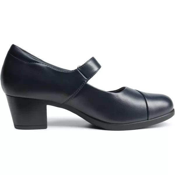 imageDREAM PAIRS Womens Chunky Low Block Closed Toe Heels Mary Janes Pumps Comfortable Round Toe Dress Work Wedding ShoesNavy