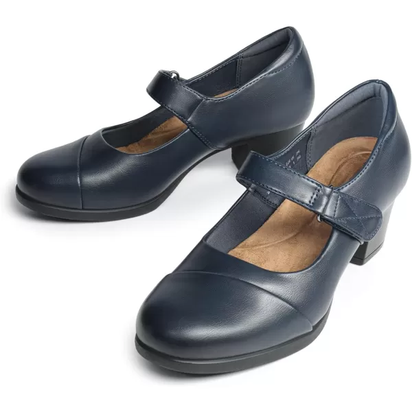 imageDREAM PAIRS Womens Chunky Low Block Closed Toe Heels Mary Janes Pumps Comfortable Round Toe Dress Work Wedding ShoesNavy