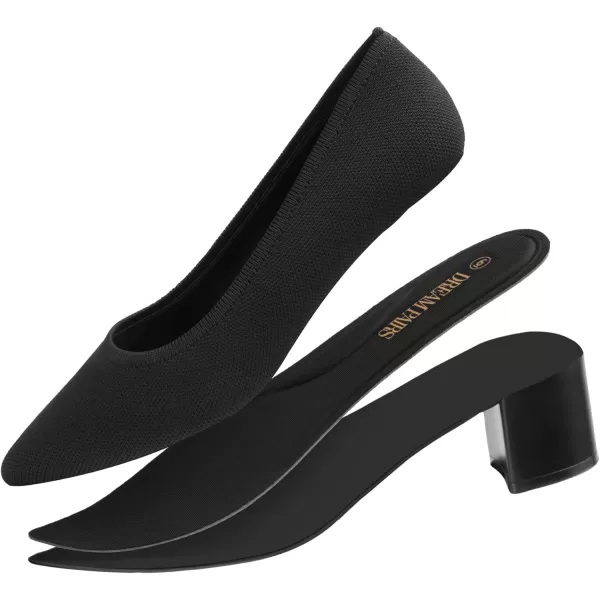 imageDREAM PAIRS Womens Chunky Low Block Heels Closed Toe Work Pumps Comfortable Knitted Pointed Toe Dress Wedding ShoesBlackKnitting