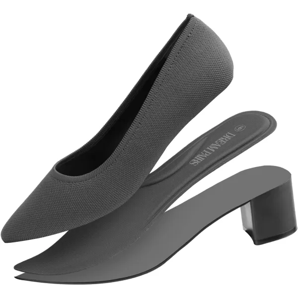 imageDREAM PAIRS Womens Chunky Low Block Heels Closed Toe Work Pumps Comfortable Knitted Pointed Toe Dress Wedding ShoesDark GreyKnitting