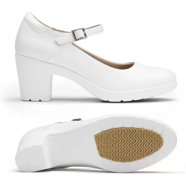 imageDREAM PAIRS Womens Chunky Low Block Heels Mary Jane Closed Toe Work Pumps Comfortable Round Toe Dress Wedding ShoesWhite