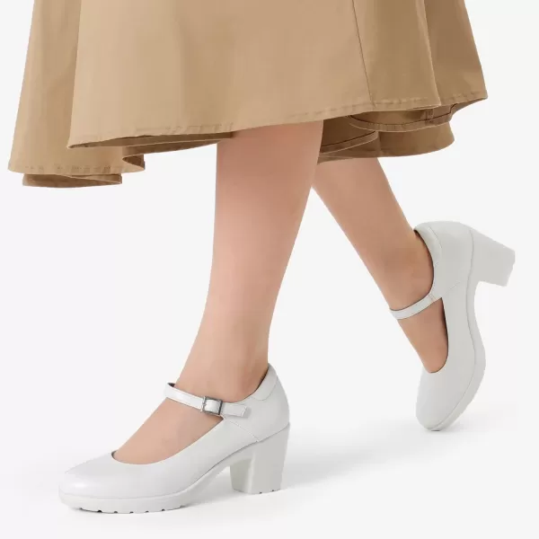 imageDREAM PAIRS Womens Chunky Low Block Heels Mary Jane Closed Toe Work Pumps Comfortable Round Toe Dress Wedding ShoesWhite