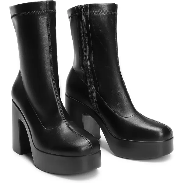 imageDREAM PAIRS Womens Chunky Platform Ankle Boot High Block Heels Square Toe lightweight Comfort Party Dress Booties Shoes for WomenBlack