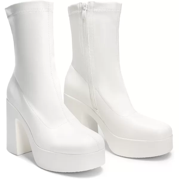 imageDREAM PAIRS Womens Chunky Platform Ankle Boot High Block Heels Square Toe lightweight Comfort Party Dress Booties Shoes for WomenWhite