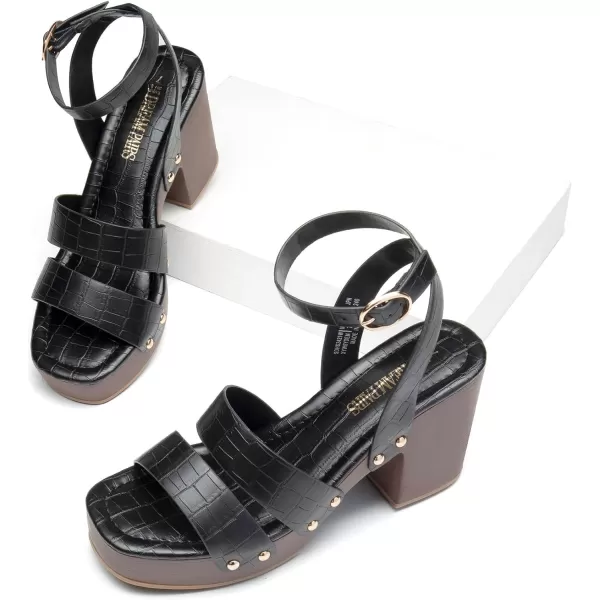 imageDREAM PAIRS Womens Chunky Platform Ankle Multi Strappy Heels Round Open Toe Summer SandalsBlackstone