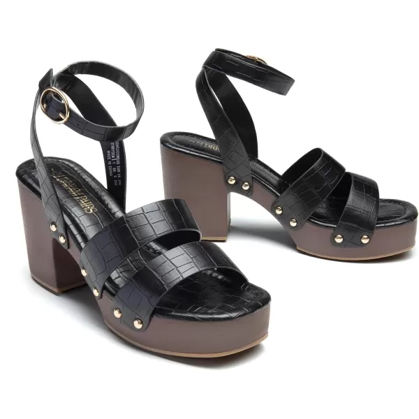 imageDREAM PAIRS Womens Chunky Platform Ankle Multi Strappy Heels Round Open Toe Summer SandalsBlackstone