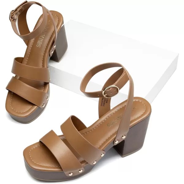 imageDREAM PAIRS Womens Chunky Platform Ankle Multi Strappy Heels Round Open Toe Summer SandalsBrownpu