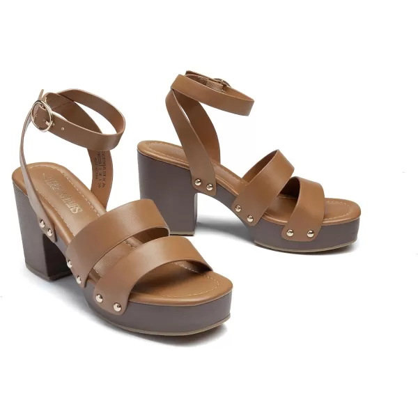 imageDREAM PAIRS Womens Chunky Platform Ankle Multi Strappy Heels Round Open Toe Summer SandalsBrownpu