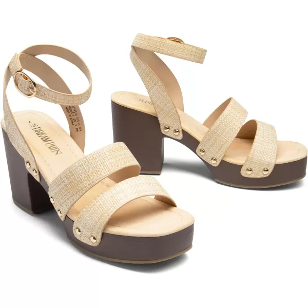 imageDREAM PAIRS Womens Chunky Platform Ankle Multi Strappy Heels Round Open Toe Summer SandalsNudewoven
