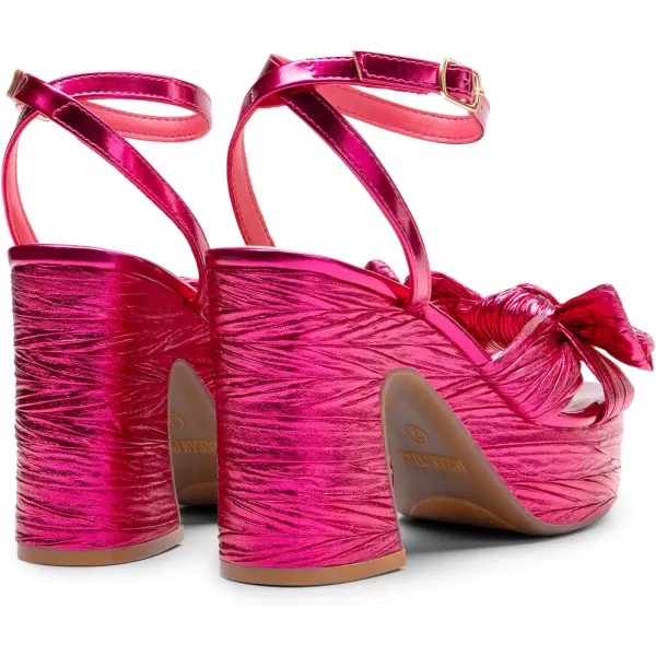 imageDREAM PAIRS Womens Chunky Platform Heels Sandals Pleated Bow Knot Ankle Buckle Strap Heeled Sandals Open Toe Comfortable Wedding Party Dress ShoesHot Pink