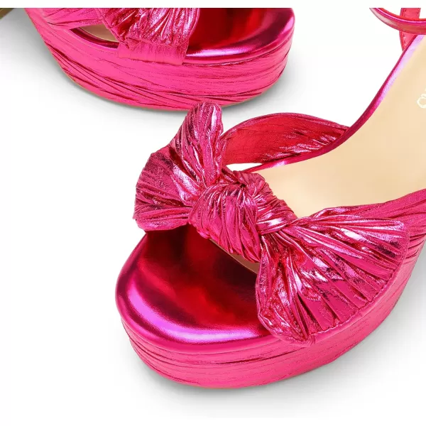 imageDREAM PAIRS Womens Chunky Platform Heels Sandals Pleated Bow Knot Ankle Buckle Strap Heeled Sandals Open Toe Comfortable Wedding Party Dress ShoesHot Pink