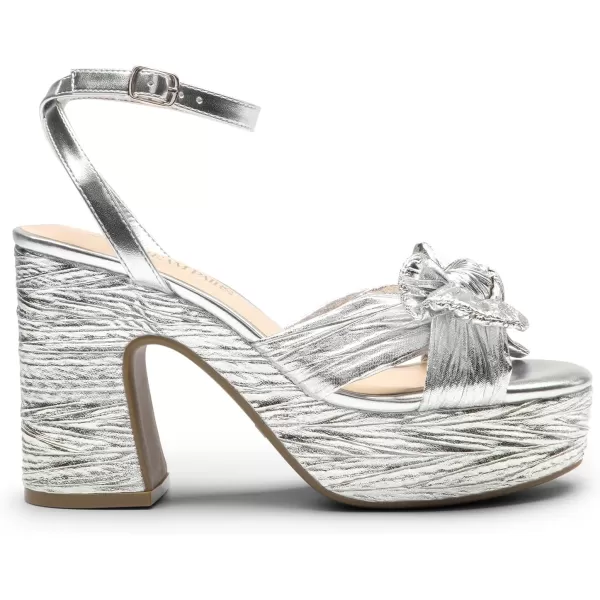 imageDREAM PAIRS Womens Chunky Platform Heels Sandals Pleated Bow Knot Ankle Buckle Strap Heeled Sandals Open Toe Comfortable Wedding Party Dress ShoesSilver