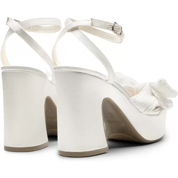 imageDREAM PAIRS Womens Chunky Platform Heels Sandals Pleated Bow Knot Ankle Buckle Strap Heeled Sandals Open Toe Comfortable Wedding Party Dress ShoesWhitesatin