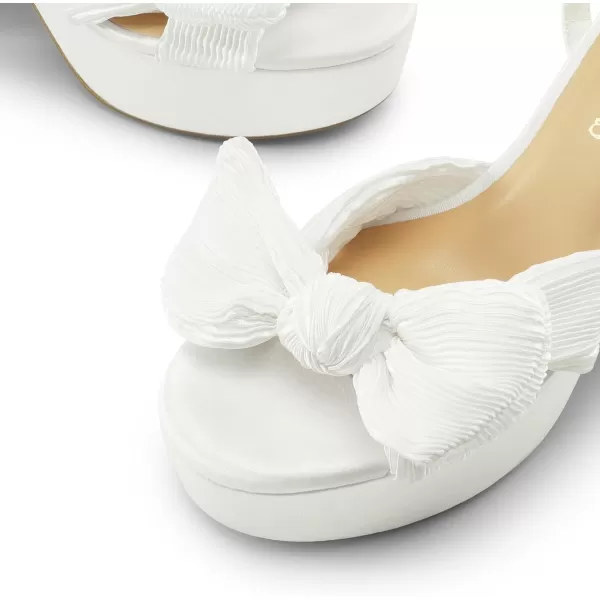 imageDREAM PAIRS Womens Chunky Platform Heels Sandals Pleated Bow Knot Ankle Buckle Strap Heeled Sandals Open Toe Comfortable Wedding Party Dress ShoesWhitesatin