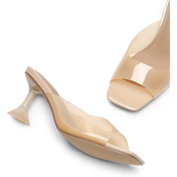 imageDREAM PAIRS Womens Clear Heels Square Toe High Stiletto Mules Slip on Wedding Dress Heel SandalsAll Nudeclear