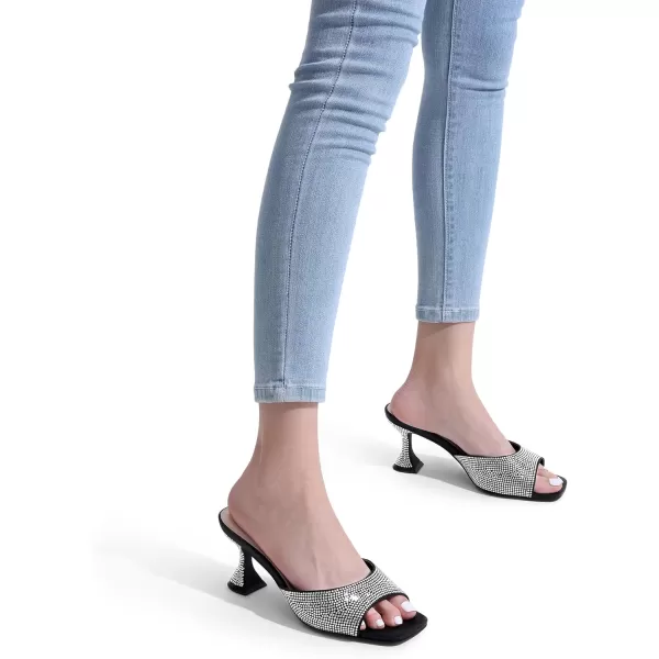 imageDREAM PAIRS Womens Clear Heels Square Toe High Stiletto Mules Slip on Wedding Dress Heel SandalsBlackrhinestone