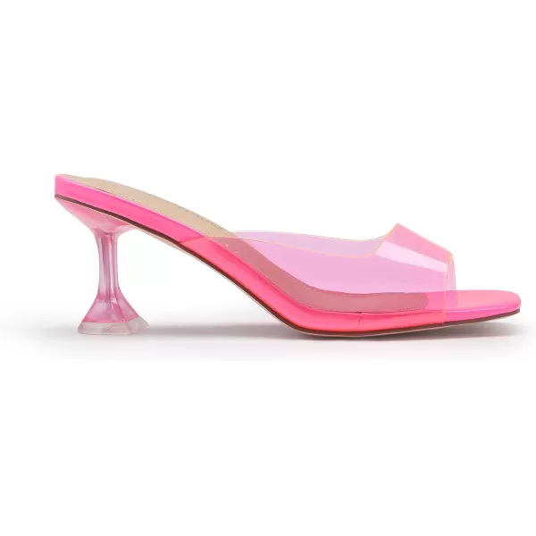 imageDREAM PAIRS Womens Clear Heels Square Toe High Stiletto Mules Slip on Wedding Dress Heel SandalsNeon Pink Clear