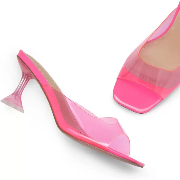 imageDREAM PAIRS Womens Clear Heels Square Toe High Stiletto Mules Slip on Wedding Dress Heel SandalsNeon Pink Clear