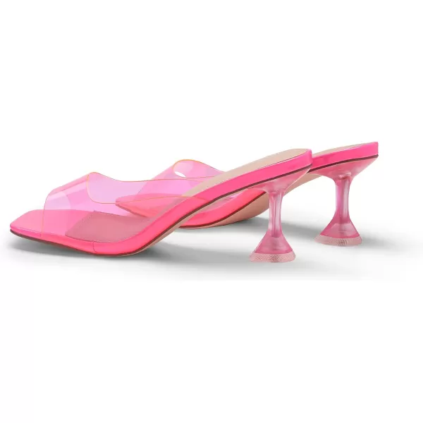 imageDREAM PAIRS Womens Clear Heels Square Toe High Stiletto Mules Slip on Wedding Dress Heel SandalsNeon Pink Clear
