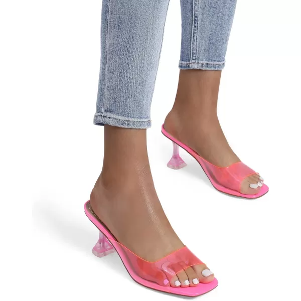 imageDREAM PAIRS Womens Clear Heels Square Toe High Stiletto Mules Slip on Wedding Dress Heel SandalsNeon Pink Clear