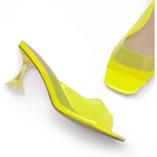 imageDREAM PAIRS Womens Clear Heels Square Toe High Stiletto Mules Slip on Wedding Dress Heel SandalsNeon Yellow Clear