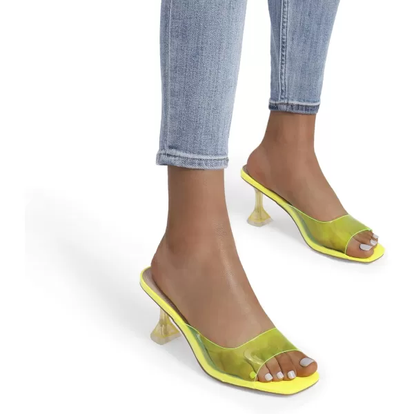imageDREAM PAIRS Womens Clear Heels Square Toe High Stiletto Mules Slip on Wedding Dress Heel SandalsNeon Yellow Clear