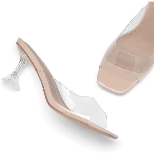 imageDREAM PAIRS Womens Clear Heels Square Toe High Stiletto Mules Slip on Wedding Dress Heel SandalsNude Clearlow