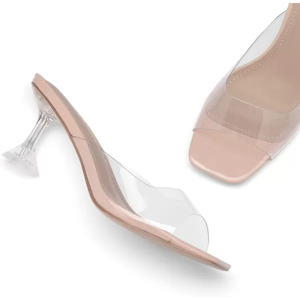 imageDREAM PAIRS Womens Clear Heels Square Toe High Stiletto Mules Slip on Wedding Dress Heel SandalsPink Clear