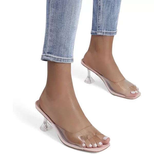 imageDREAM PAIRS Womens Clear Heels Square Toe High Stiletto Mules Slip on Wedding Dress Heel SandalsPink Clear