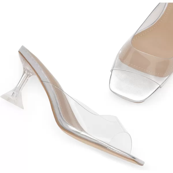 imageDREAM PAIRS Womens Clear Heels Square Toe High Stiletto Mules Slip on Wedding Dress Heel SandalsSilver Clearlow