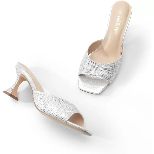 imageDREAM PAIRS Womens Clear Heels Square Toe High Stiletto Mules Slip on Wedding Dress Heel SandalsSilverrhinestone