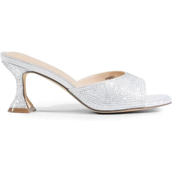 imageDREAM PAIRS Womens Clear Heels Square Toe High Stiletto Mules Slip on Wedding Dress Heel SandalsSilverrhinestone