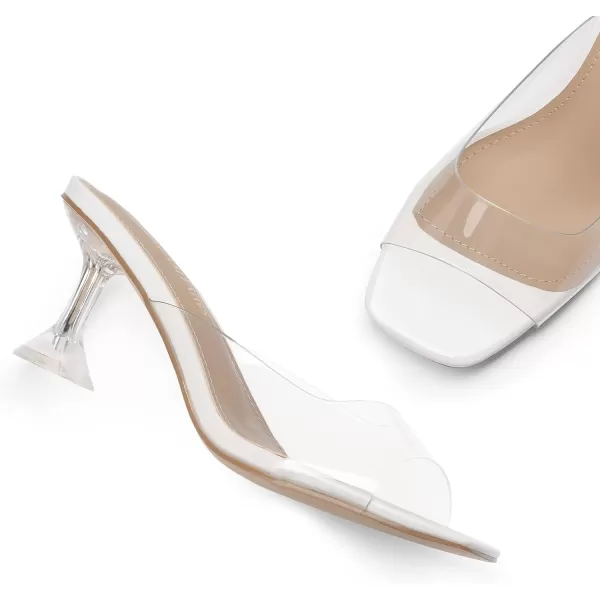 imageDREAM PAIRS Womens Clear Heels Square Toe High Stiletto Mules Slip on Wedding Dress Heel SandalsWhite Clear